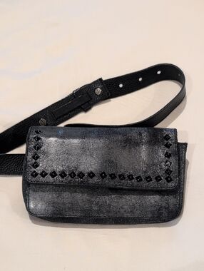 Black Studded Leather Belt Bag - Unbranded